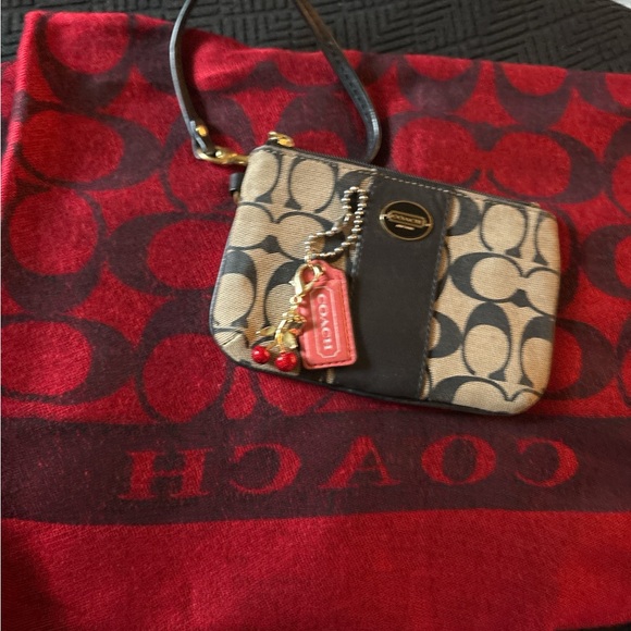 Coach Bundle- Coach red scarf, wristlet, hang tag with mini purse charm - Picture 1 of 13